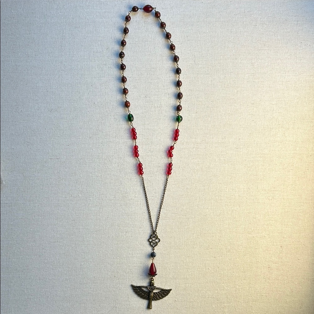 Isis Pendant - Red and Green Beaded Necklace